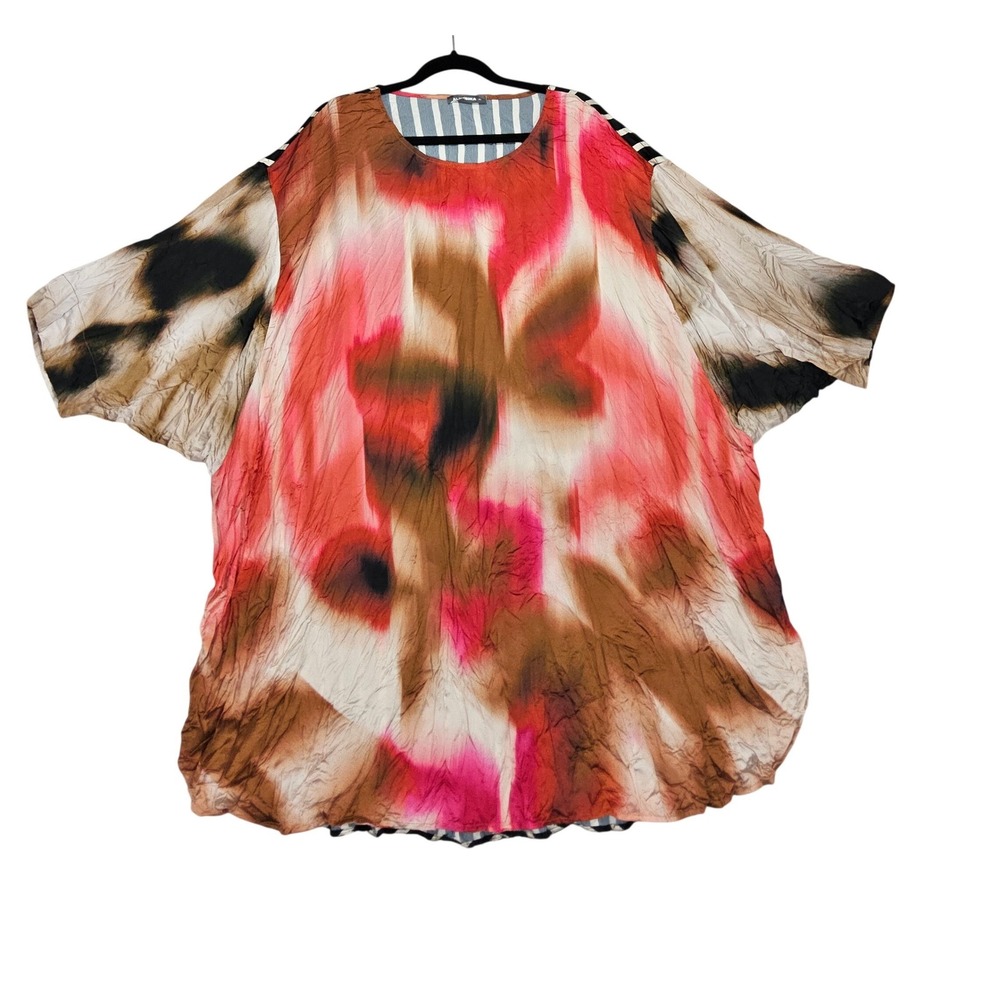 Alembika Dress XL 16 Tunic Top Caftan Striped Abstract Tie Dye Oversized Pink